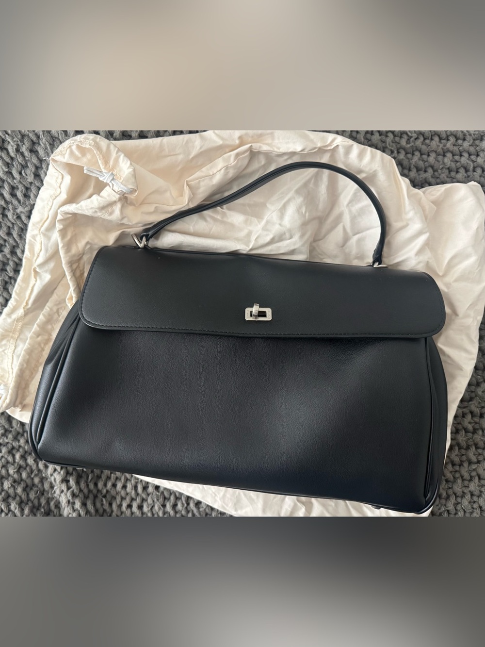 Siyazu Michelle Medium Black Leather Shoulder Bag with Top Handle